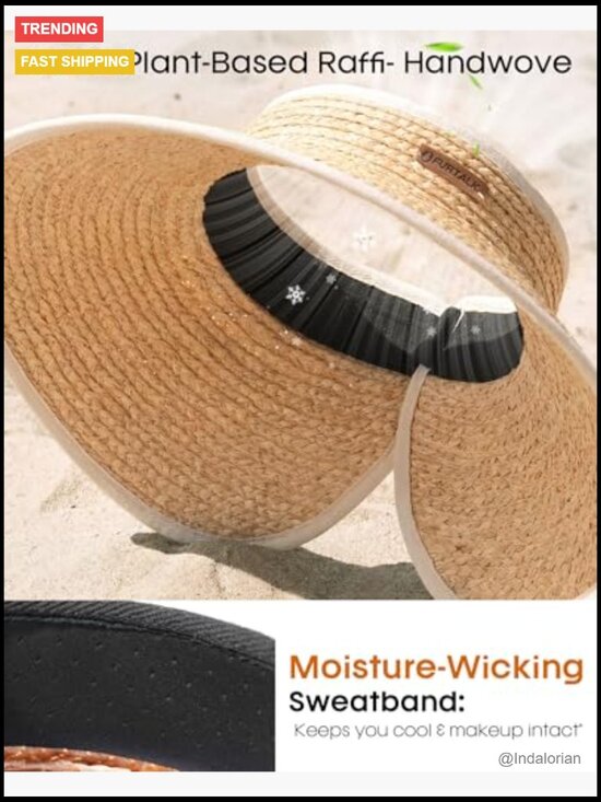 Wide Brim Straw Sun Hat with Ponytail Opening Packable UPF 80+